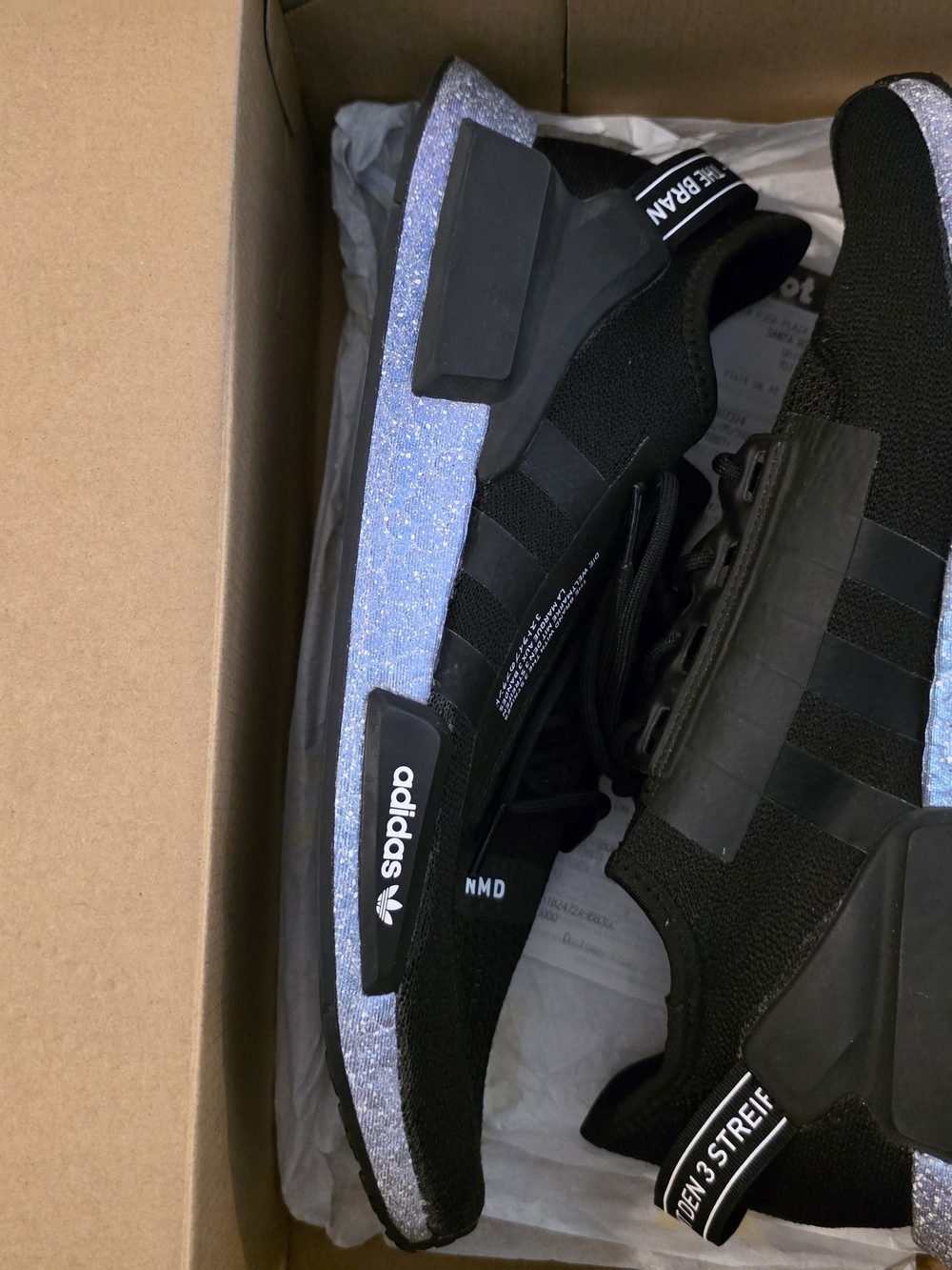 adidas Men’s NMD Black with Blue Sparkle Midsole